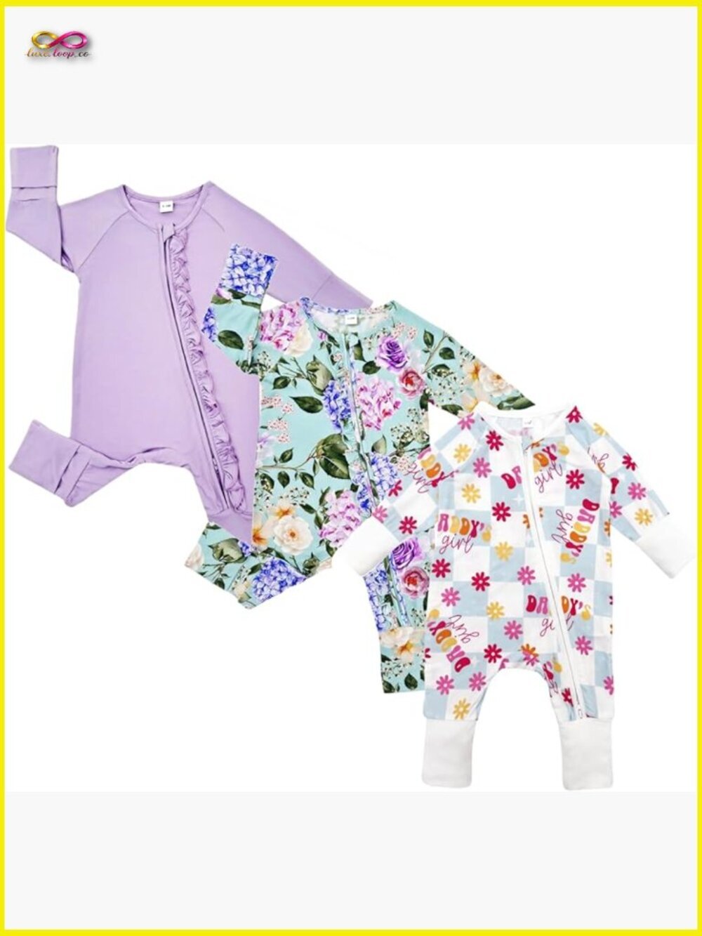 Bamboo Rayon Baby Romper Footed Long Sleeve Zip Sleepsuit Mitten Cuffs